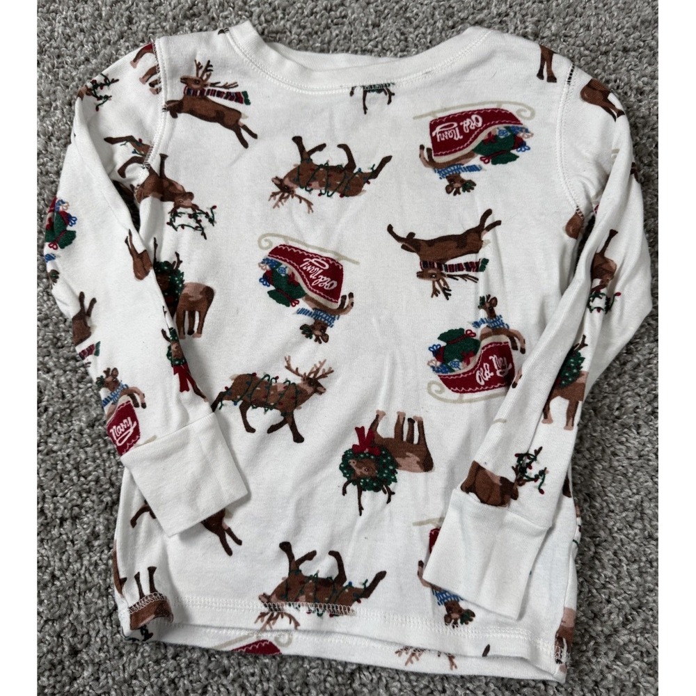 Old Navy Unisex Kids Christmas Pajamas Reindeer Sleigh Holiday XS 5 - Picture 2 of 7